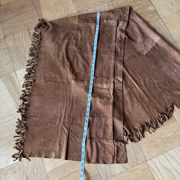 Marianne Vanderwilt Leather Suede Jumpsuit Brown Tan Halter Pants Fringe Wrap - Picture 14 of 15